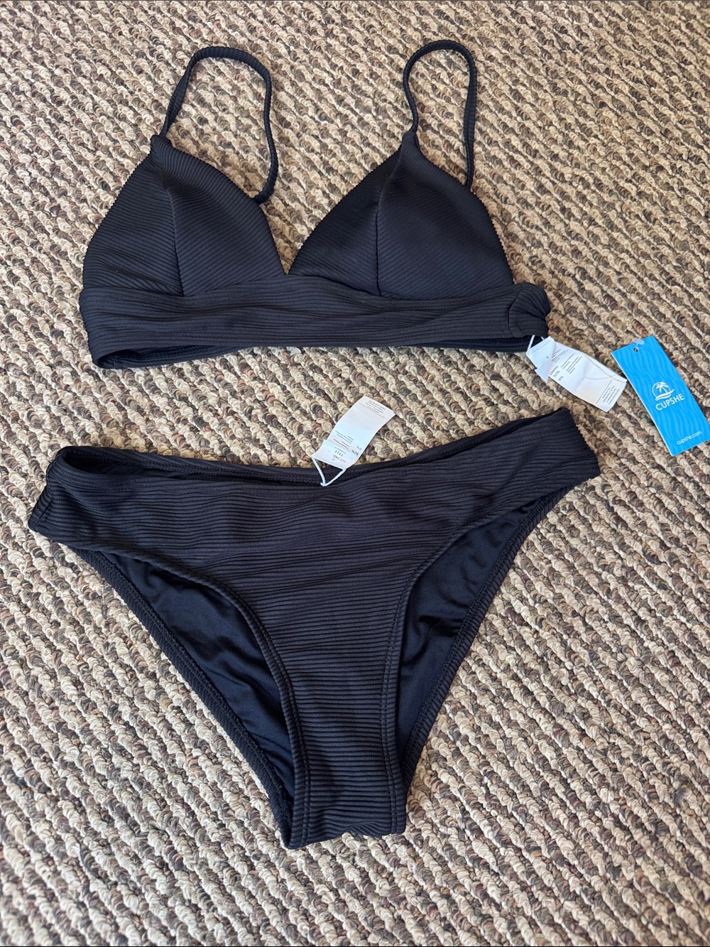 Cupshe Black Ribbed Triangle Bikini Set